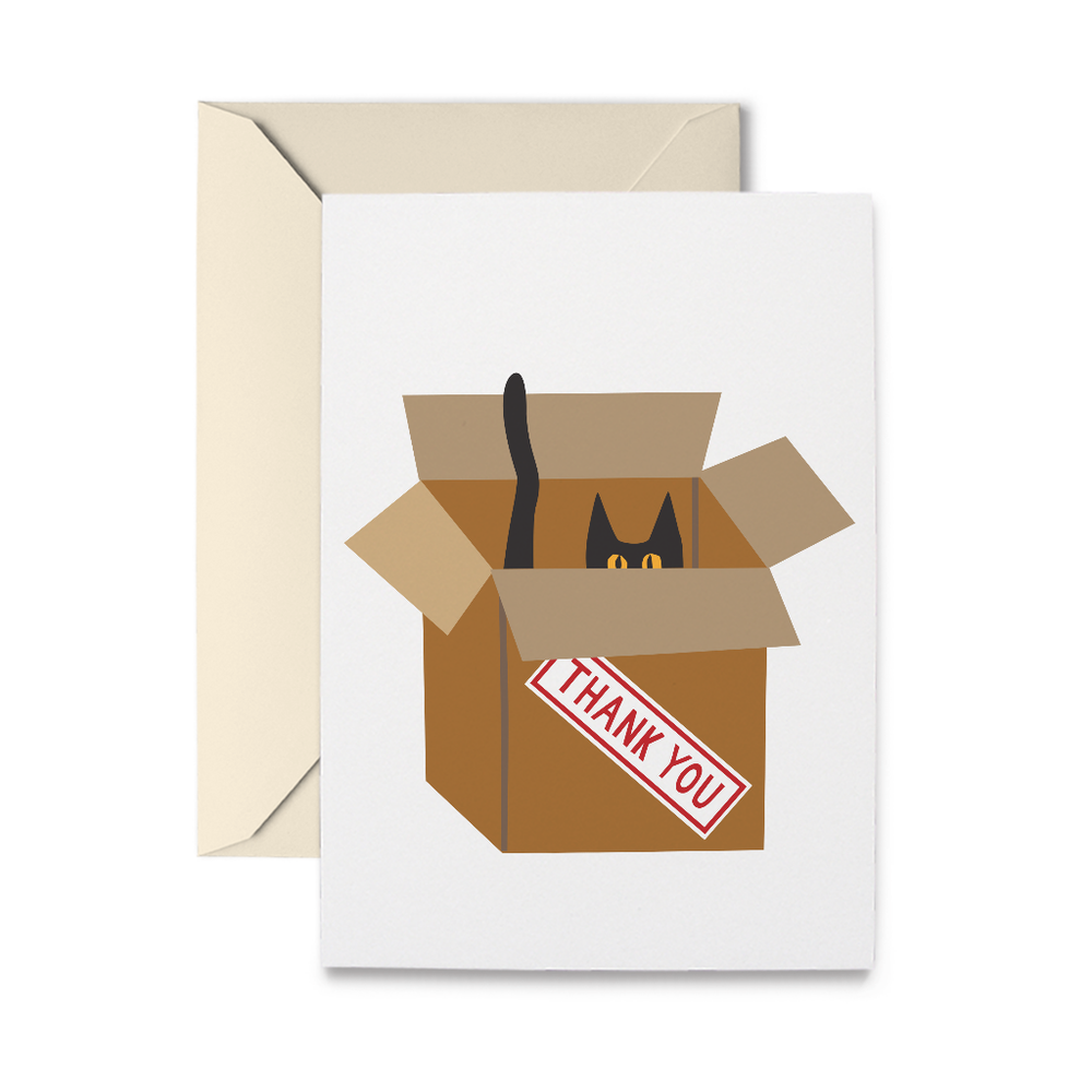 Cat in Box Thank You Greeting Card