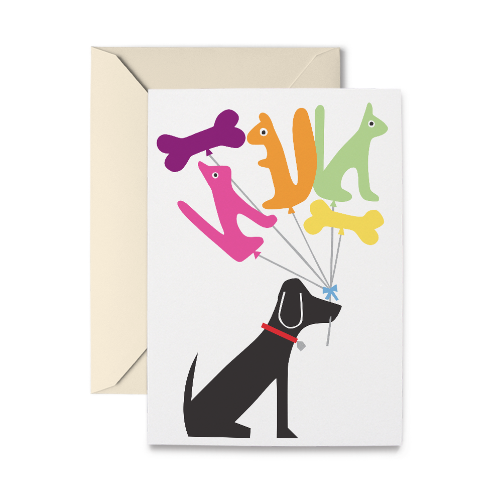 Dog & Balloons Greeting Card