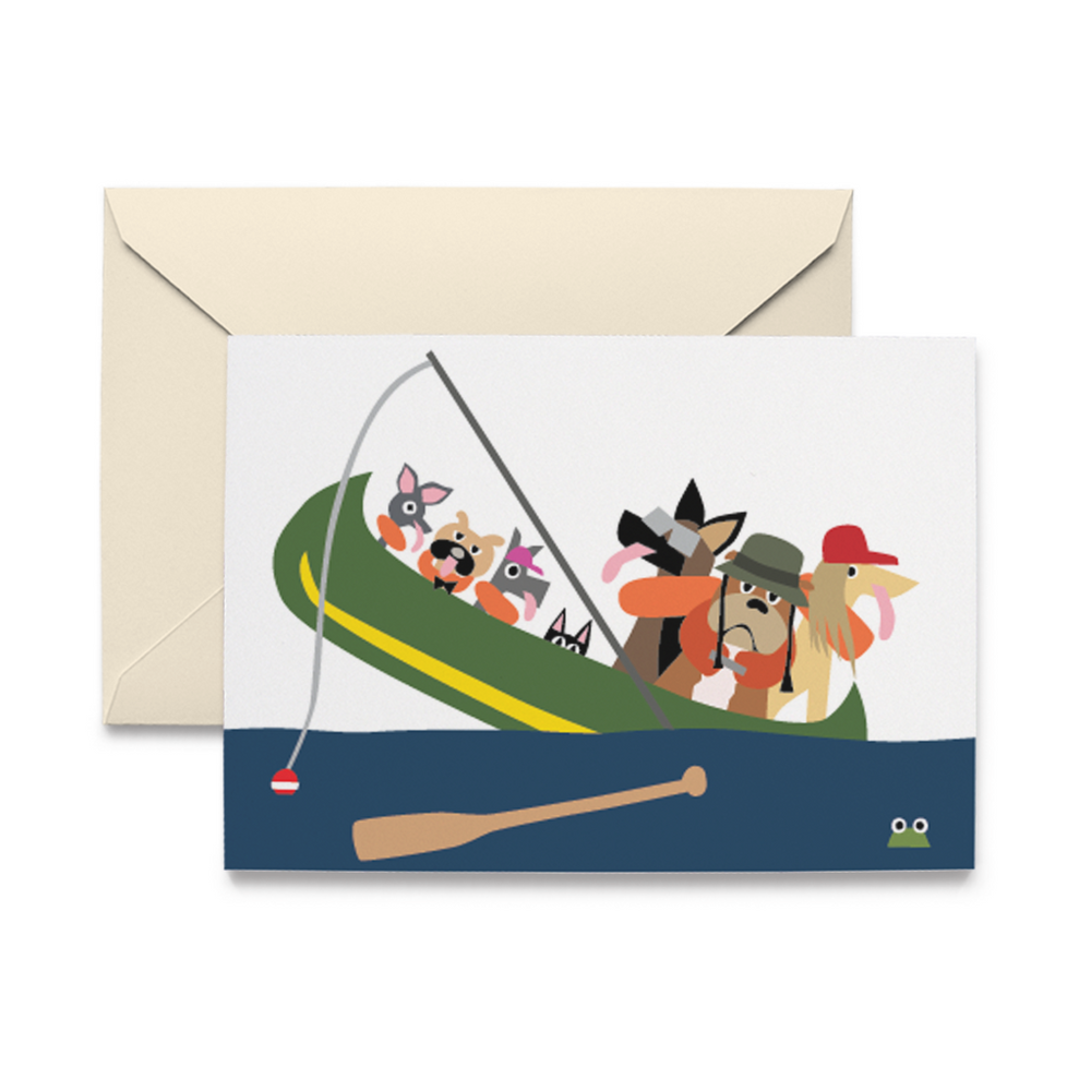 Dogs In Canoe Note Cards